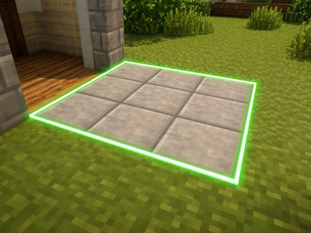 Minecraft-style patio surface with a visible green selection highlight, clearly not indoor flooring.