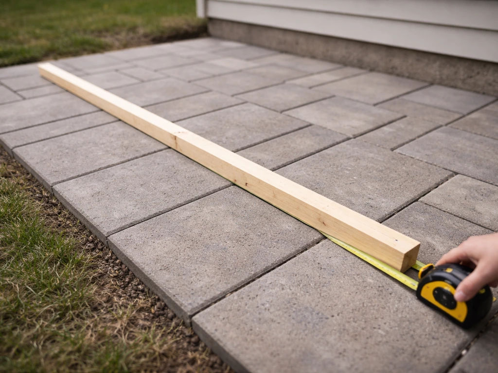 Minimal backyard patio corner showing a slight slope pitched away from the house for drainage.