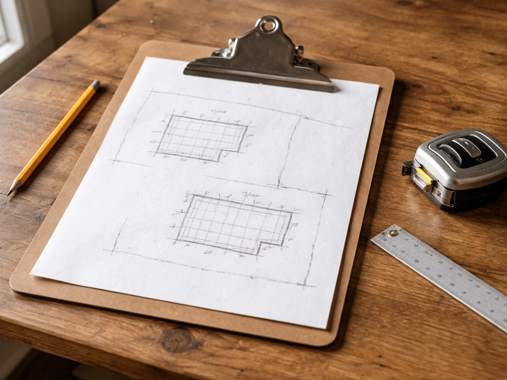 Contractor table with two hand-drawn patio layout options showing smaller and slightly larger sizes.